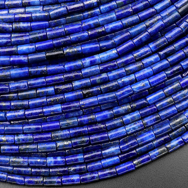AAA Natural Blue Lapis 4x2mm Small Thin Smooth Spacer Tube Beads 15.5" Strand