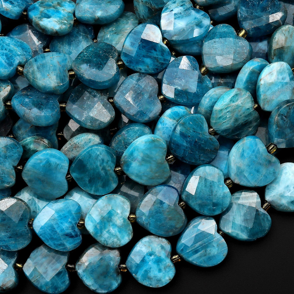 Natural Apatite Faceted Heart Beads 12mm Gemstone 15.5" Strand