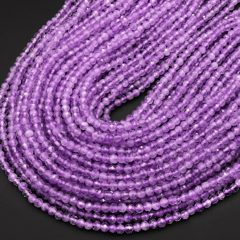 AAA Faceted Natural Lilac Purple Amethyst Round Beads 4mm Micro Diamond Cut Gemstone 15.5" Strand