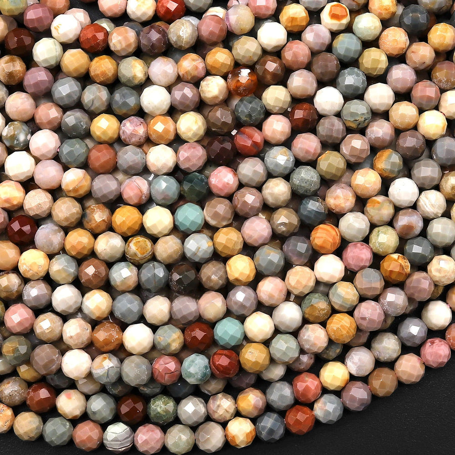 Faceted Natural Rainbow Agate 4mm Round Beads Micro Diamond Cut Gemstone 15.5" Strand