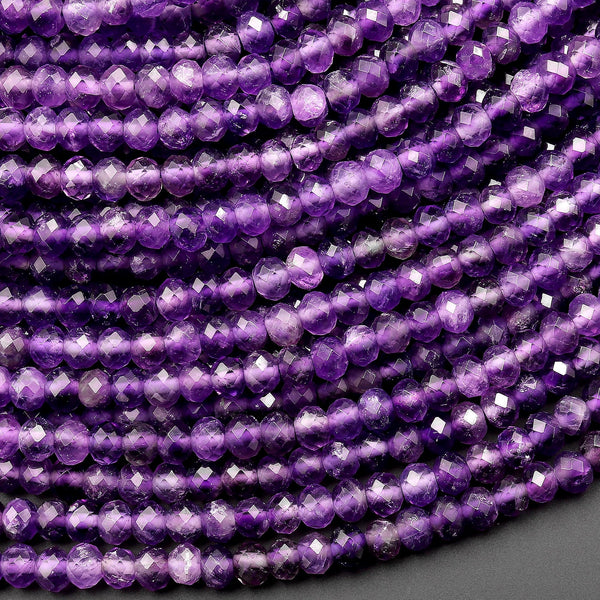 AAA Faceted Natural Purple Amethyst 3mm 4mm Rondelle Beads 15.5" Strand
