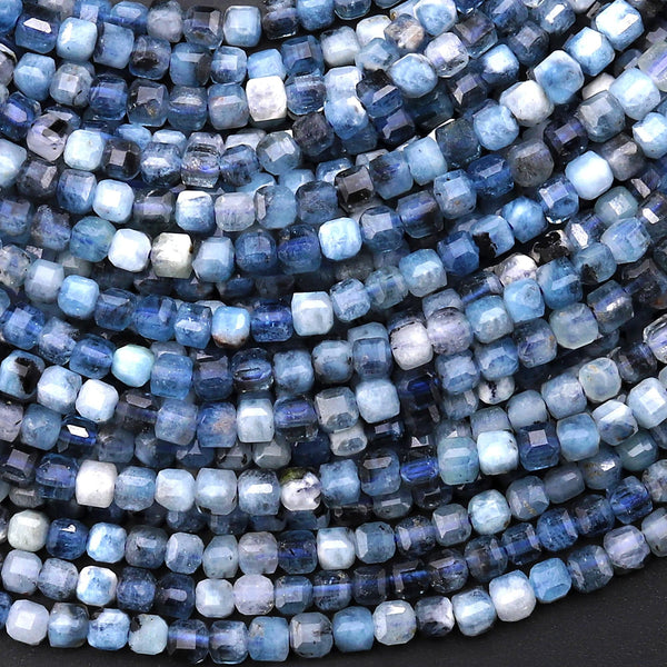 Natural Blue Aquamarine Faceted 3mm Cube Beads Micro Faceted Laser Diamond Cut 15.5" Strand