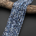 Natural Blue Aquamarine Faceted 3mm Cube Beads Micro Faceted Laser Diamond Cut 15.5" Strand