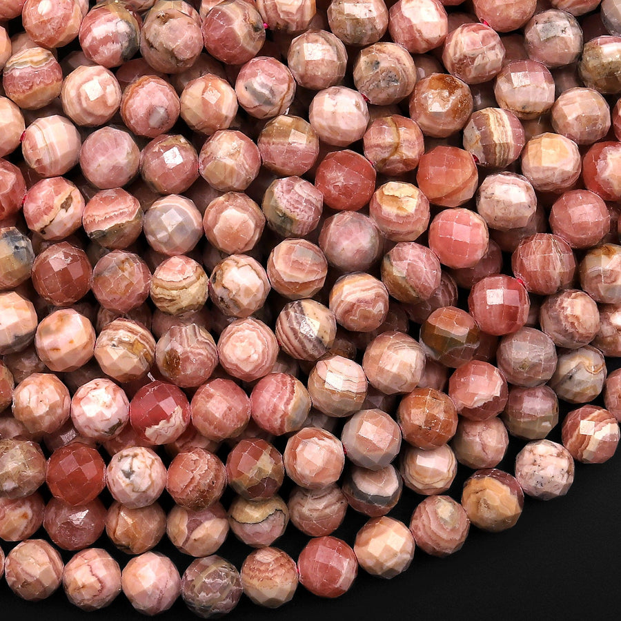 Natural Pink Red Rhodochrosite 6mm Faceted Round Beads Micro Laser Diamond Cut Gemstone 15.5" Strand