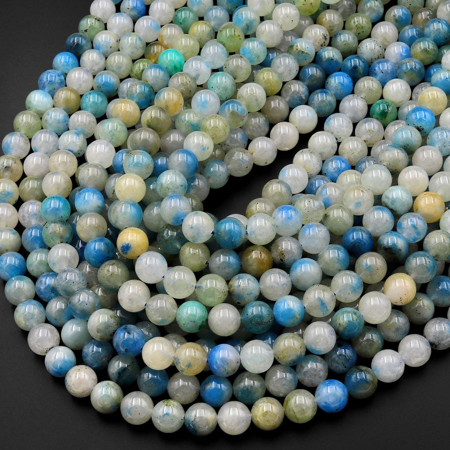 AAA Rare Blue Azurite In Calcite Beads 5mm 6mm 8mm 10mm 12mm Smooth Round Beads from Pakistan Afghanistan Where K2 is Found 15.5" Strand