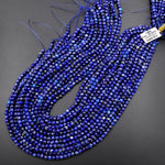 Natural Blue Lapis Lazuli Round Beads 3mm 4mm 5mm Faceted Round Beads Diamond Cut Gemstone 15.5" Strand