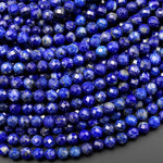 Natural Blue Lapis Lazuli Round Beads 3mm 4mm 5mm Faceted Round Beads Diamond Cut Gemstone 15.5" Strand