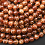 AAA+ Natural Honey Brown Rhodochrosite 4mm 5mm 6mm 8mm 10mm 12mm Round Beads Caramel Bands Stripes 15.5" Strand