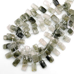 AAA Faceted Natural Green Actinolite In Quartz Beads Cushion Rectangle 15.5" Strand