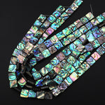 AAA Genuine Abalone Square 10mm 12mm Bead Iridescent Rainbow Glow Blue Green Red Pink Flash 15.5" Strand
