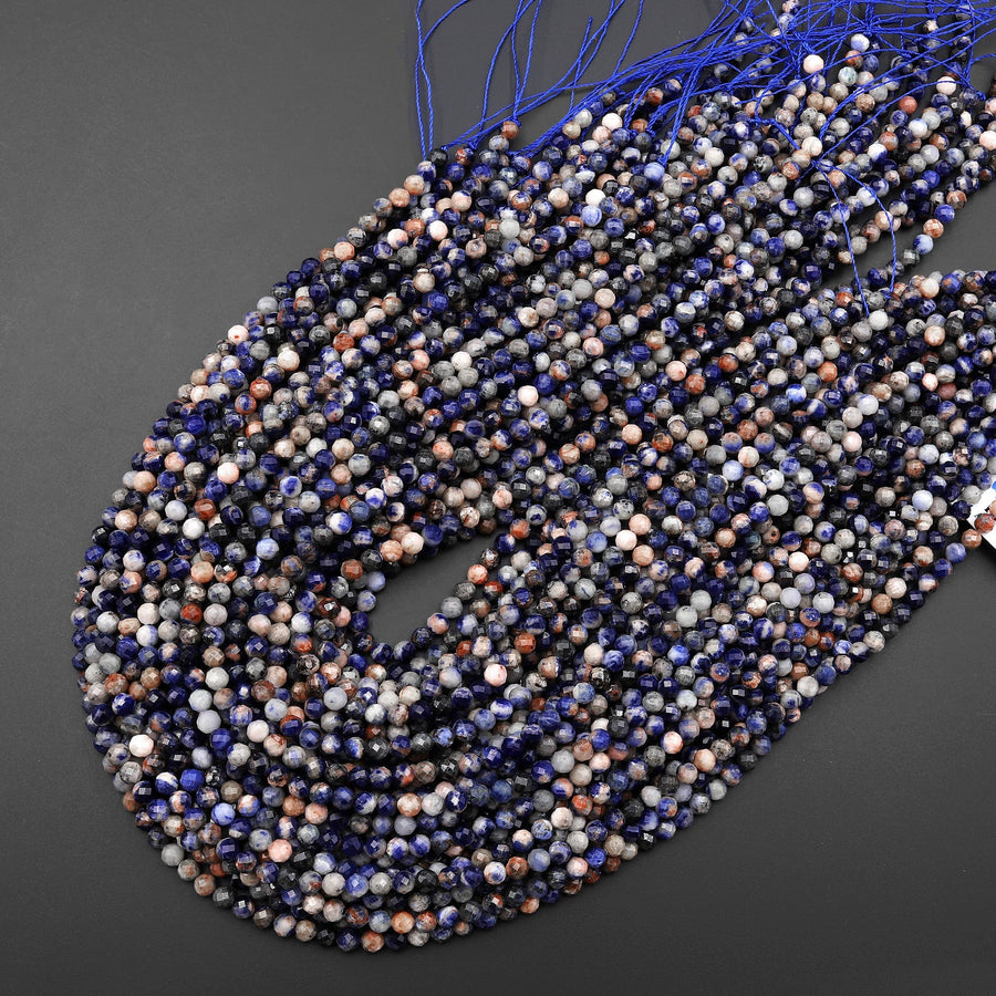 Faceted Natural Orange Sodalite 3mm 4mm Round Beads Gemstone 15.5" Strand