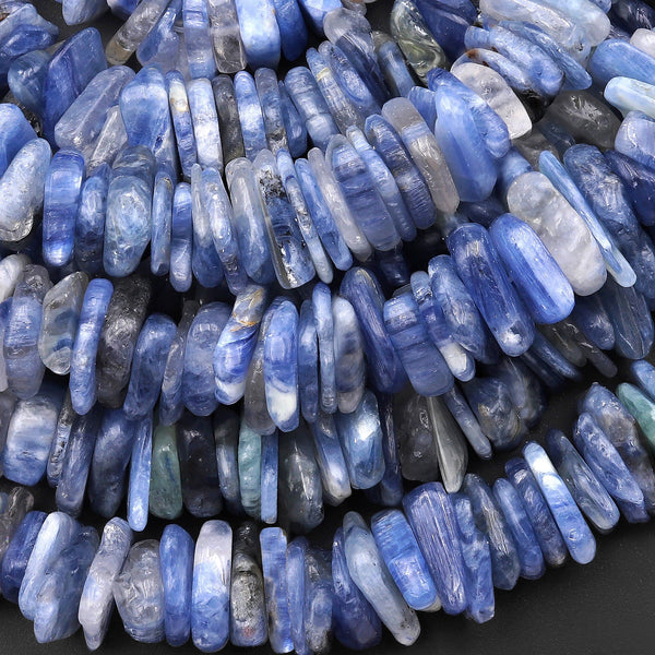 Large Natural Blue Kyanite Freeform Rondelle Chip Beads 15.5" Strand