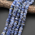 Large Natural Blue Kyanite Freeform Rondelle Chip Beads 15.5" Strand