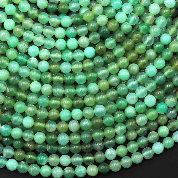 Natural Australian Green Chrysoprase 4mm Smooth Round Beads 15.5" Strand