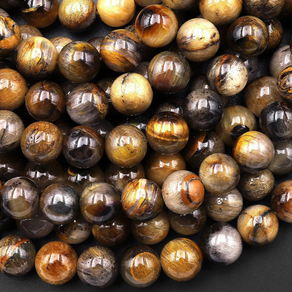 Rare Natural Bronze Tiger's Eye W/ Quartz Matrix 6mm 8mm Round Beads 15.5" Strand