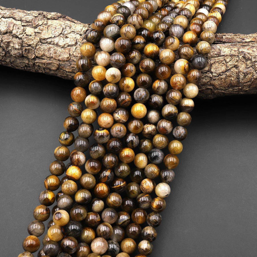 Rare Natural Bronze Tiger's Eye W/ Quartz Matrix 6mm 8mm Round Beads 15.5" Strand