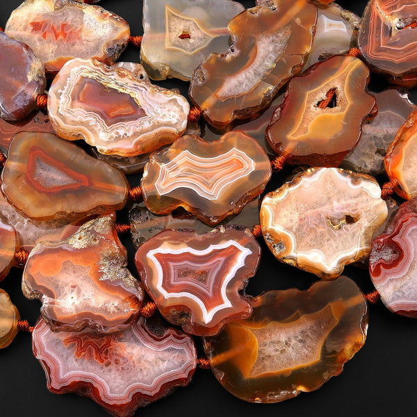 Rare Natural Orange Red Condor Agate Beads Smooth Flat Freeform Geode Slice 15.5" Strand