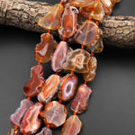 Rare Natural Orange Red Condor Agate Beads Smooth Flat Freeform Geode Slice 15.5" Strand