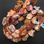 Rare Natural Orange Red Condor Agate Beads Smooth Flat Freeform Geode Slice 15.5" Strand