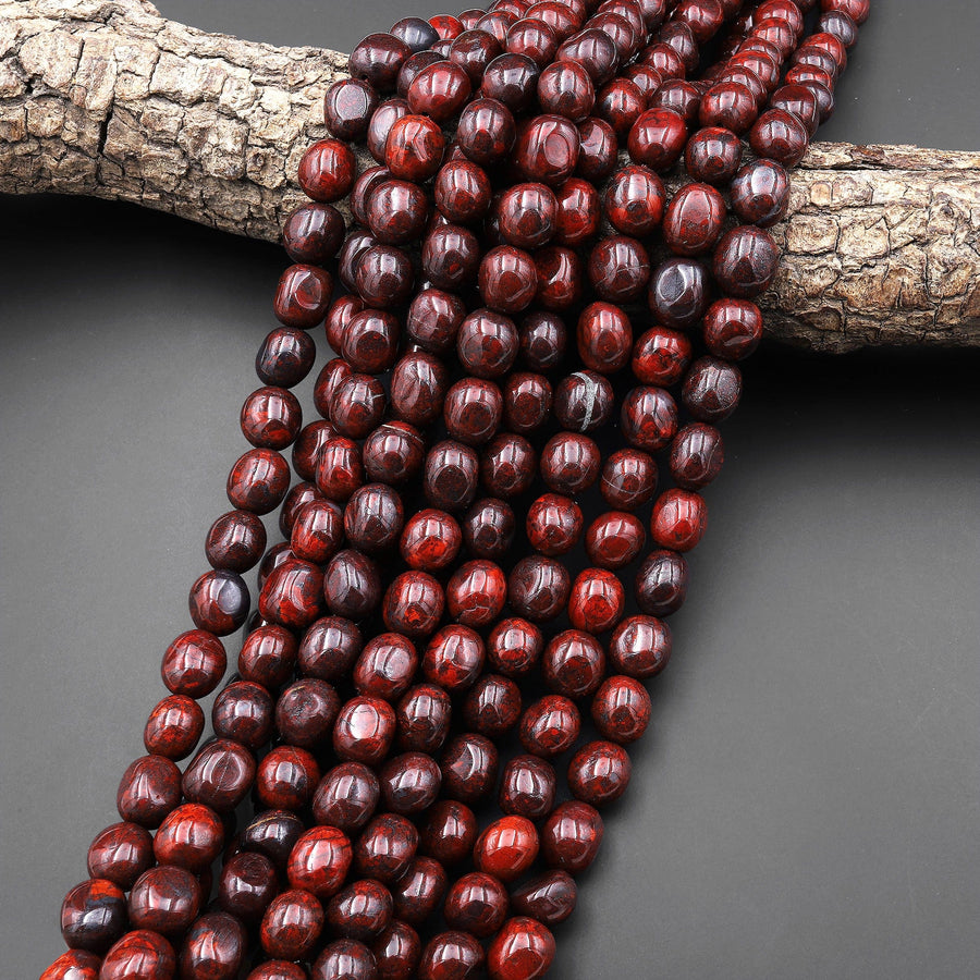 Natural Red Tiger Iron Freeform Pebble Nugget Beads Gemstone 15.5" Strand