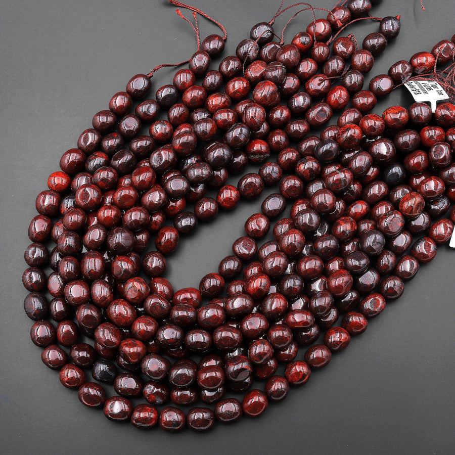 Natural Red Tiger Iron Freeform Pebble Nugget Beads Gemstone 15.5" Strand