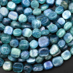 Natural Bicolor Blue Green Kyanite Freeform 10mm 12mm Coin Pebble Nugget Beads 15.5" Strand