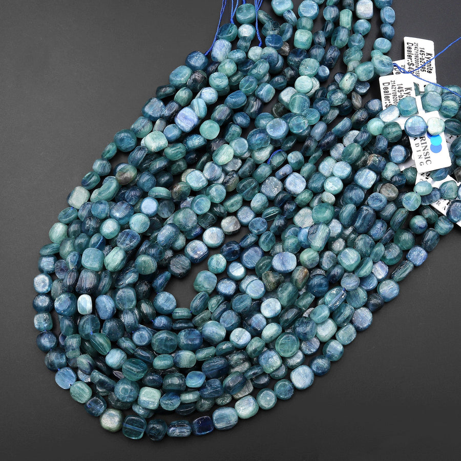 Natural Bicolor Blue Green Kyanite Freeform 10mm 12mm Coin Pebble Nugget Beads 15.5" Strand