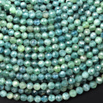 AAA Rare Faceted Natural Bicolor Blue Green Kyanite 3mm 4mm Round Beads 15.5" Strand