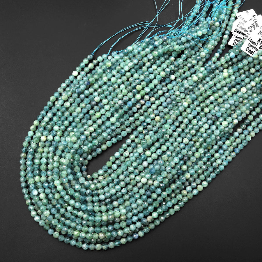 AAA Rare Faceted Natural Bicolor Blue Green Kyanite 3mm 4mm Round Beads 15.5" Strand