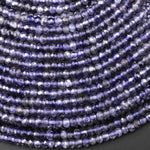 AAA Natural Blue Iolite Faceted 3mm 4mm Rondelle Beads Genuine Real Gemstone 15.5" Strand