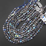 AAA Faceted 4mm 6mm 8mm Labradorite Coin Beads Flat Disc Dazzling Facets Natural Gemstone 15.5" Strand