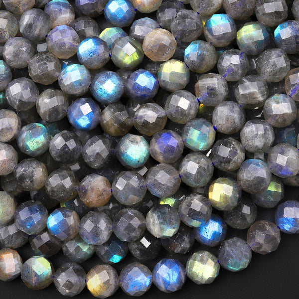 AAA Flashy Faceted Natural Labradorite 6mm 8mm Round Beads 15.5" Strand