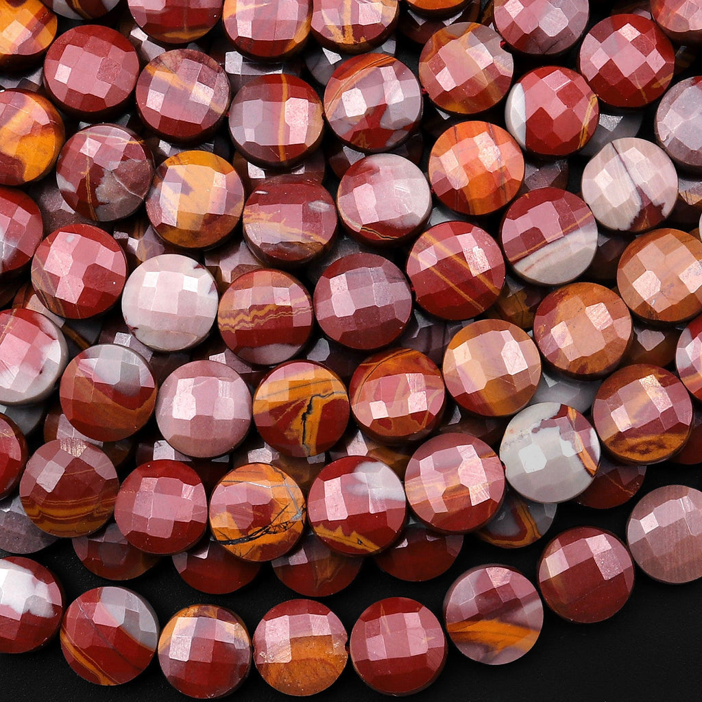 Faceted Natural Noreena Jasper Coin Pendant Beads 8mm 15.5" Strand