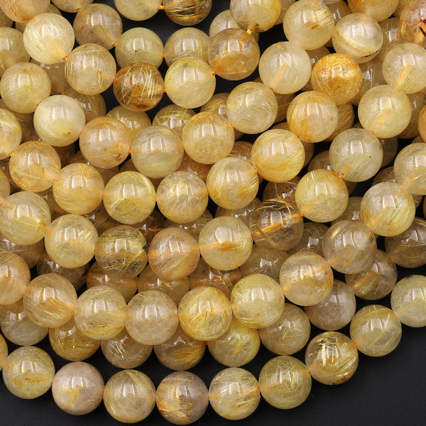 Natural Bright Golden Yellow Rutile Quartz 4mm 6mm 8mm Round Beads 15.5" Strand