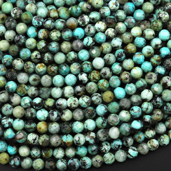 Faceted Natural African Turquoise 4mm 5mm Round Beads Gemstone 15.5" Strand