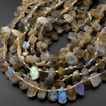 Rough Raw Natural Labradorite Beads Freeform Top Side Drilled Teardrop Petal Designer Beads Matte Organic Cut 15.5" Strand