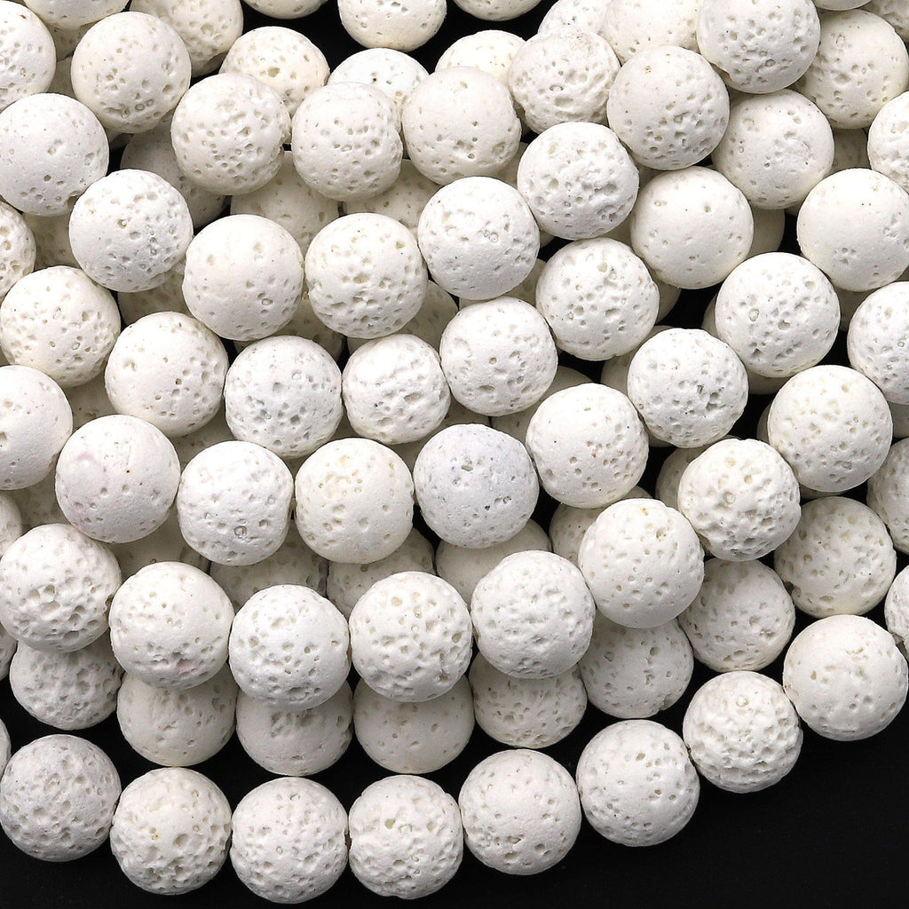 Natural White Lava Round Beads 4mm 6mm 8mm 10mm Organic Earthy Stone 15.5" Strand