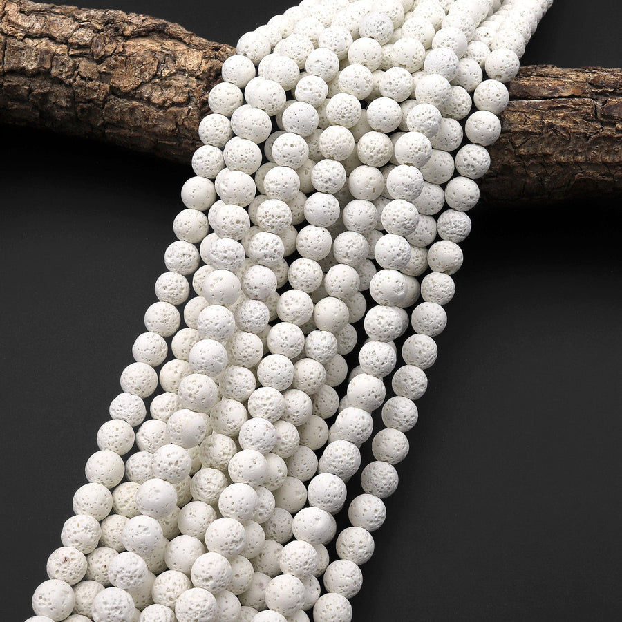 Natural White Lava Round Beads 4mm 6mm 8mm 10mm Organic Earthy Stone 15.5" Strand