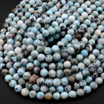Natural Larimar Beads 6mm 8mm 10mm 12mm Round Real Genuine Blue Larimar Gemstone W Red Iron Matrix 15.5" Strand