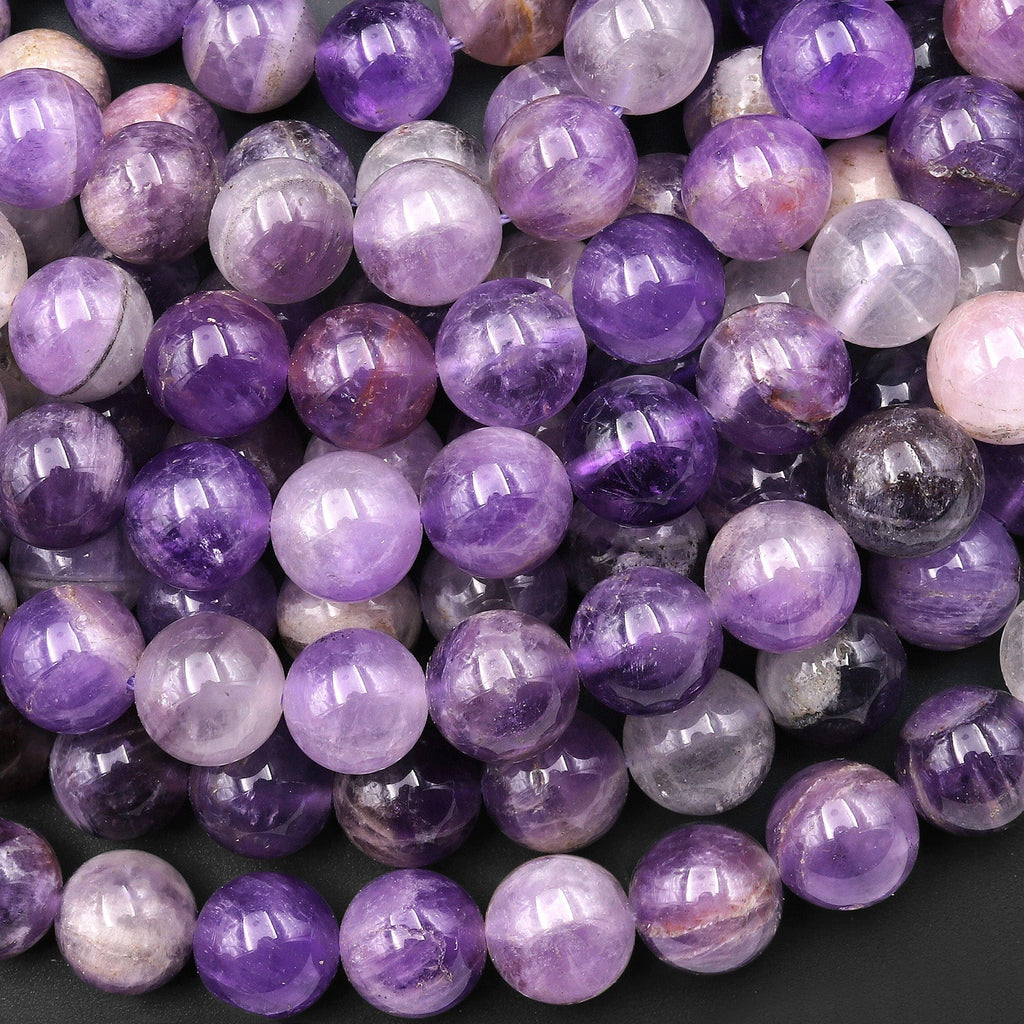 Natural Chevron Amethyst 10mm Round Beads Natural Purple White Amethyst Aka Flower Amethyst 16" Strand