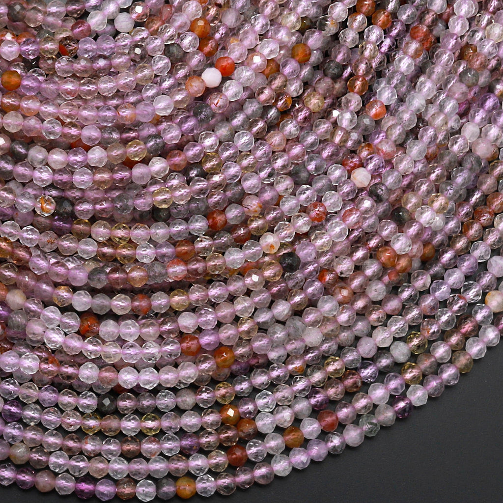 Rare Natural Auralite 23 Cacoxenite Gemstone 2mm 3mm Faceted Round Beads Powerful Healing Gemstone World’s Oldest Crystal 15.5" Strand