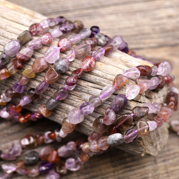 Rare Natural Auralite 23  Cacoxenite Freeform Chip Oval Nugget Beads Powerful Healing Gemstone World’s Oldest Crystal 15.5" Strand