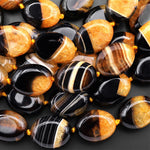 Bright Orange Black Bumble Bee Agate Oval Beads 15.5" Strand