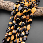 Bright Orange Black Bumble Bee Agate Oval Beads 15.5" Strand