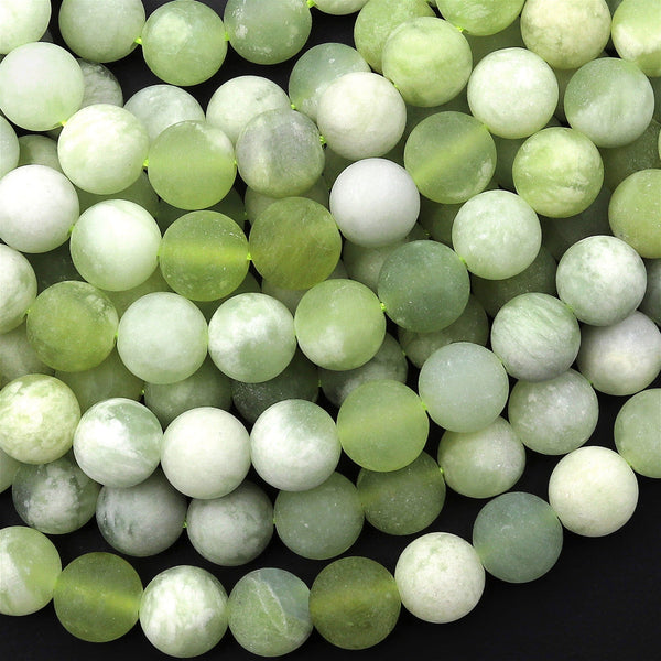 Matte Natural Green Serpentine Jade 4mm 6mm 8mm 10mm Round Beads 15.5" Strand