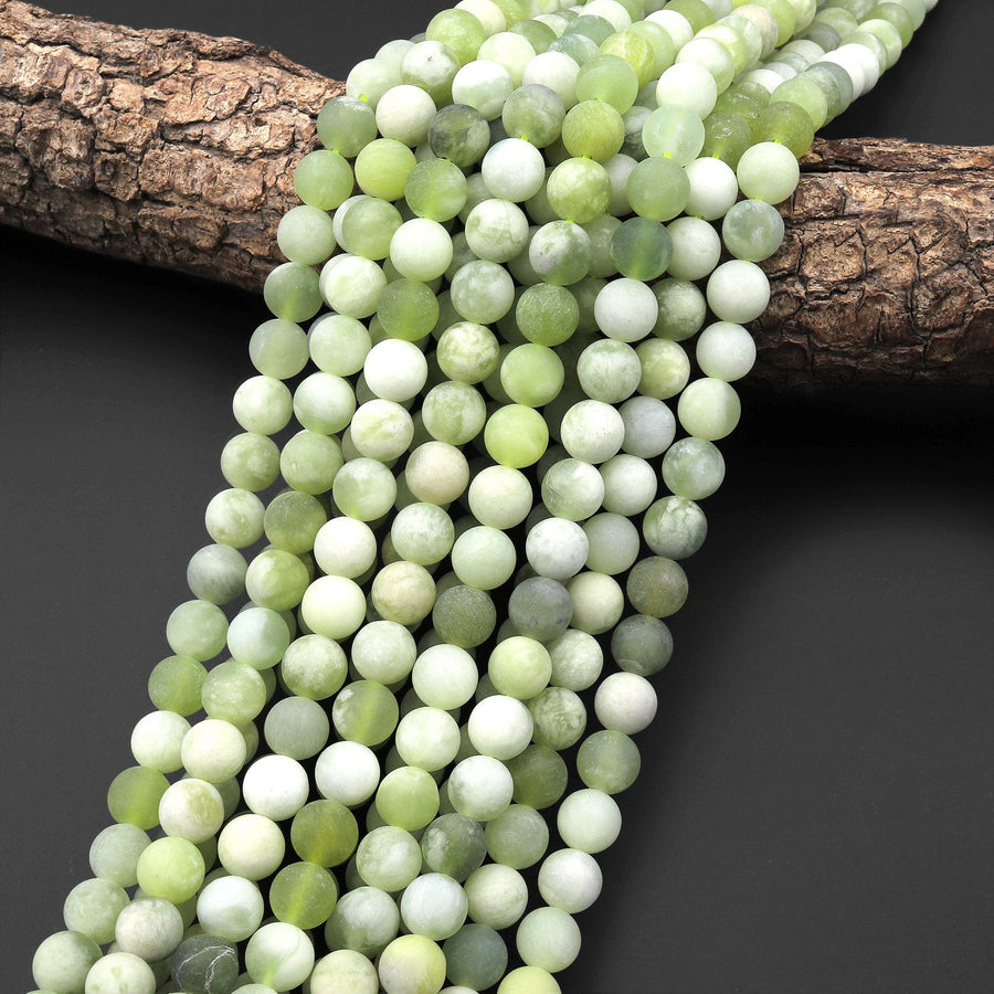 Matte Natural Green Serpentine Jade 4mm 6mm 8mm 10mm Round Beads 15.5" Strand