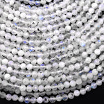 Micro Faceted Natural Rainbow Moonstone Round Beads 2mm 4mm 15.5" Strand