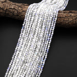 Micro Faceted Natural Rainbow Moonstone Round Beads 2mm 4mm 15.5" Strand