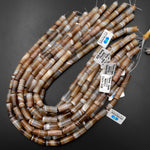 Natural Tibetan Agate Beads Highly Polished Smooth Long Drum Barrel Tube Nuggets Amazing Veins Bands Stripes Brown White Agate 15.5" Strand