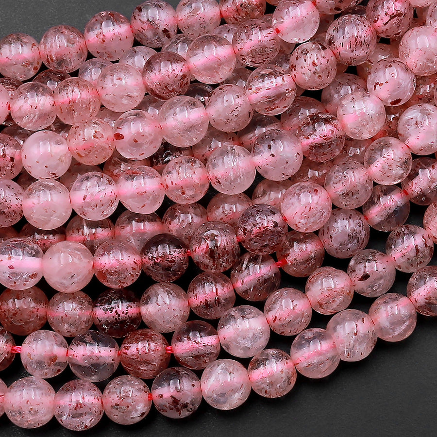 Natural Strawberry Quartz 4mm Round Beads 15.5" Strand